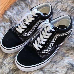 Women’s Black Old Skool Vans with checkered Velcro